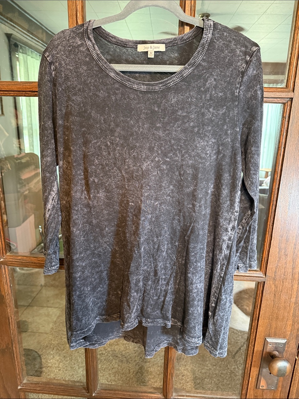 Jess & Jane Womens Gray Mineral Wash Long Sleeve Tunic Top M46-000 Size Medium